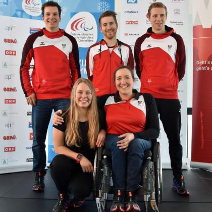 Claudia Lösch (Ski Alpin), Markus Salcher (Ski Alpin), Carina Edlinger (Ski Nordisch, mit Bruder Julian Edlinger) und Patrick Mayrhofer (Snowboard)