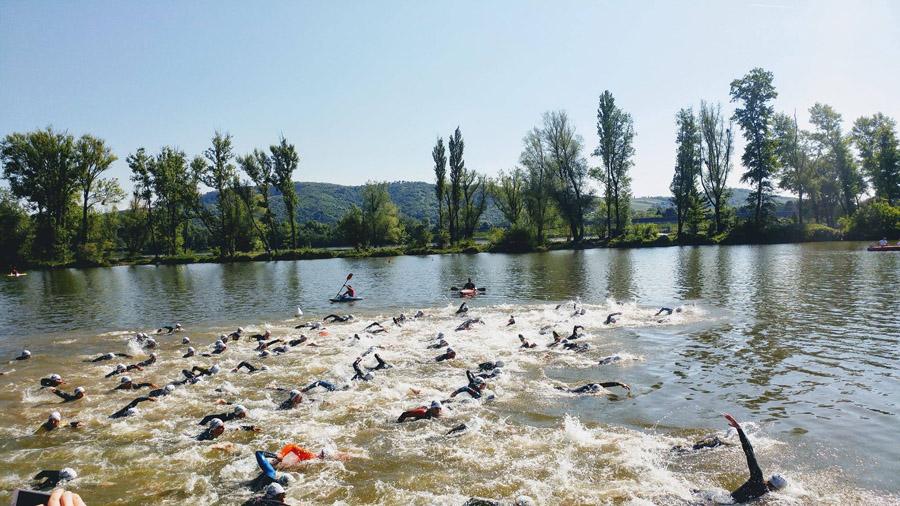 Start des Klosterneuburg Triathlon - Schwimmstrecke