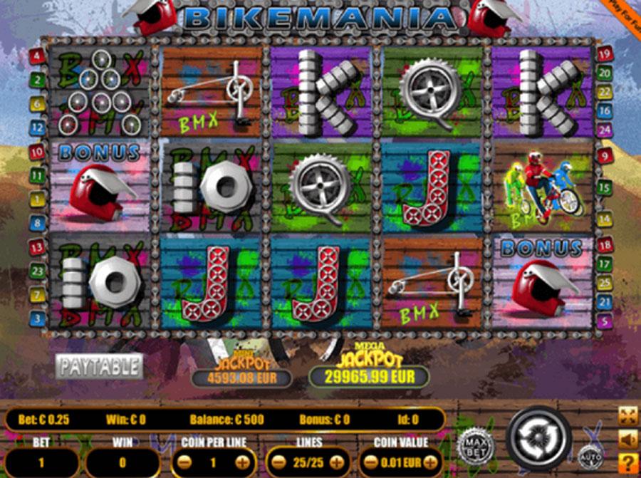 ein Bildschirmfoto des Spielautomaten Bike Mania