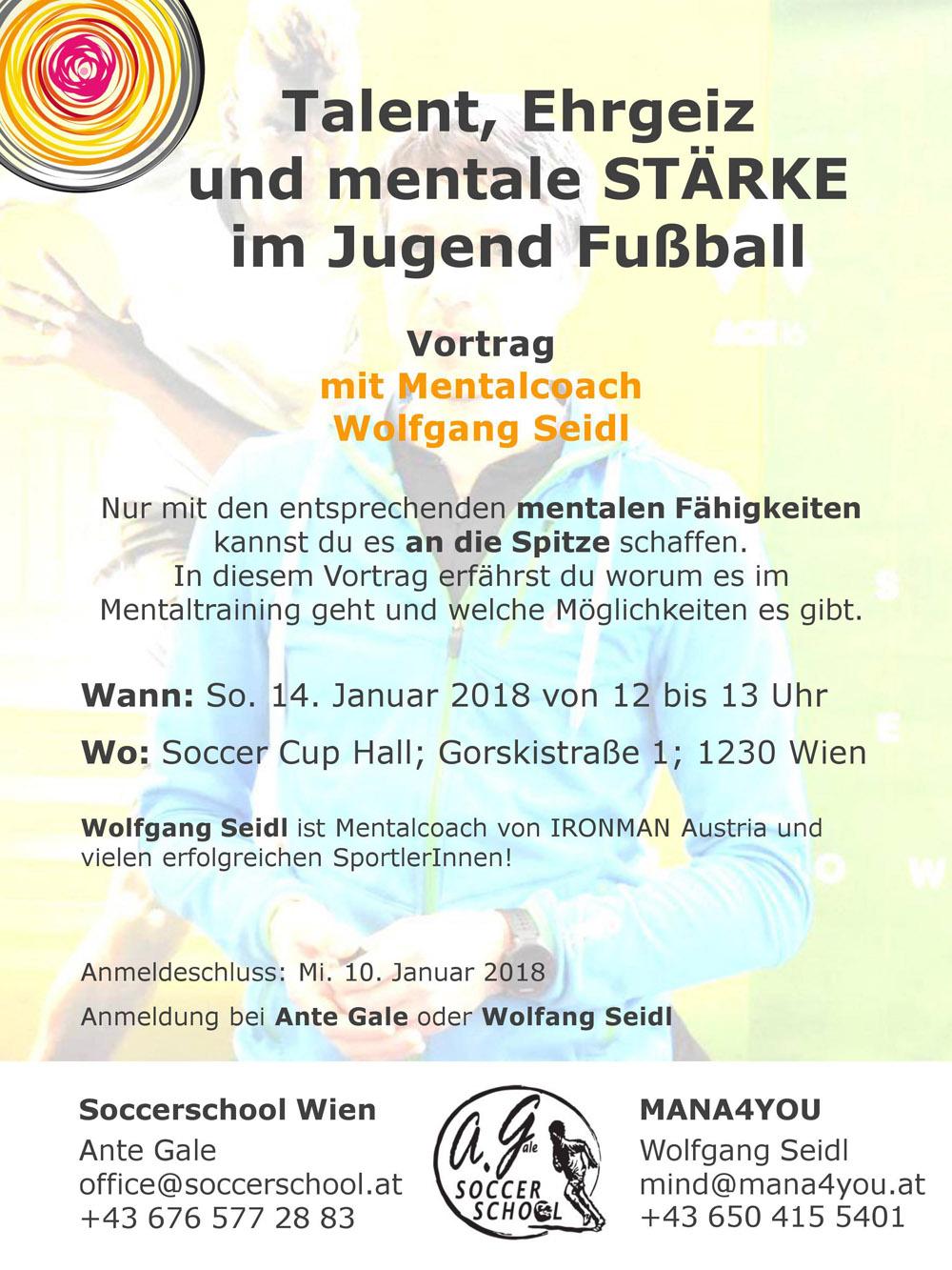 Vortrag zum Thema "Talent, Ehrgeiz und Mentale Stärke im Jugend Fußball" am 14. Jänner 2018